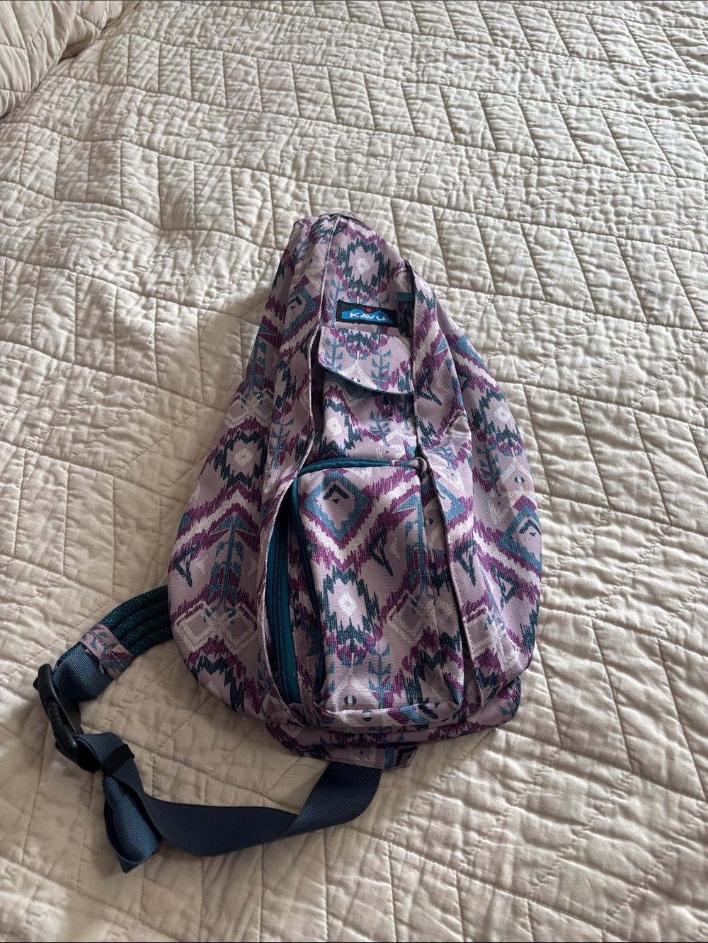 Kavu Purple Teal Aztec Sling Backpack